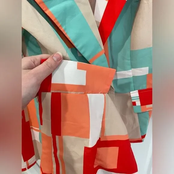 GLAMAKER Vintage Geometric One Button Blue Red Orange Colorblock Blazer Size S - Picture 5 of 7